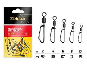 Rolling swivel with T snap / 10db - #2/43kg